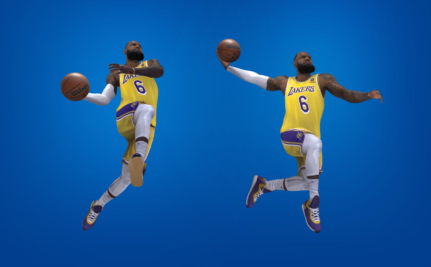 LeBron dunk animation frame from the AT&T Playmaker: LeBron James Edition.