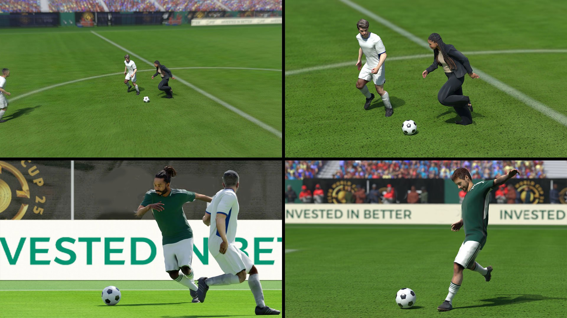 A scanned fan avatar dribbling and scoring in a personalized FIFA Club World Cup highlight.