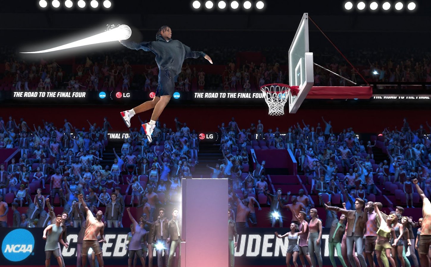 A scanned fan avatar about to dunk in a personalized NCAA Final Four video.