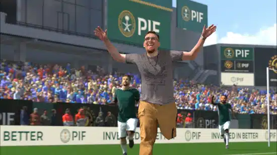 A scanned fan avatar celebrating a goal in a personalized FIFA Club World Cup highlight.