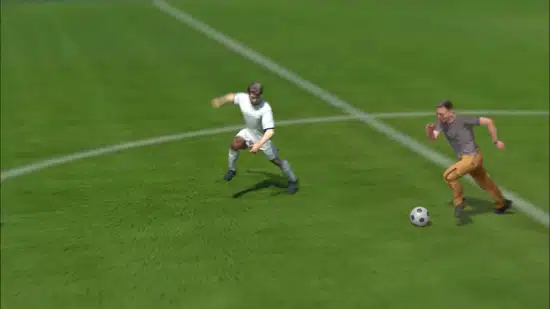 A scanned fan avatar dribbling through a defense in a personalized FIFA Club World Cup highlight.