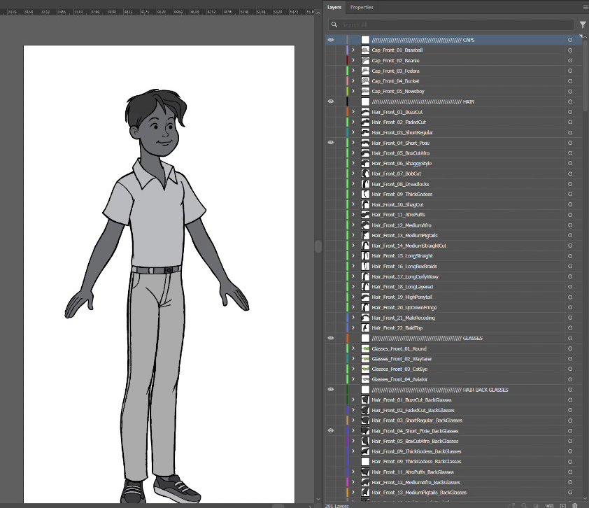 Scooby-Doo Character Studio Groove Jones Illustrator trait layers prepared for the Scooby-Doo Character Studio character pipeline.