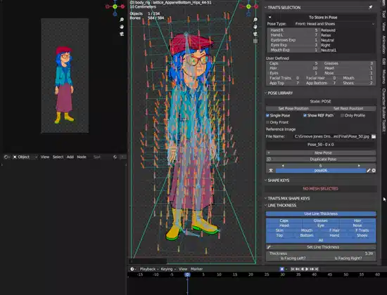 Scooby-Doo Character Studio Groove Jones Blender Character Builder controls for bones and poses.