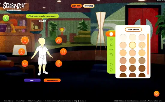 Scooby-Doo Character Studio web app timelapse showing the character customization interface.