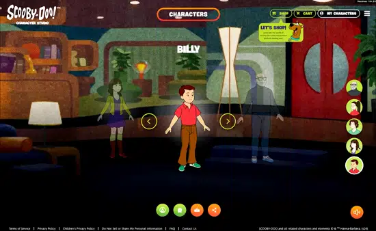 Scooby-Doo Character Studio web app gallery showing different characters.
