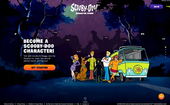 Scooby-Doo Character Studio web app home and phone call.
