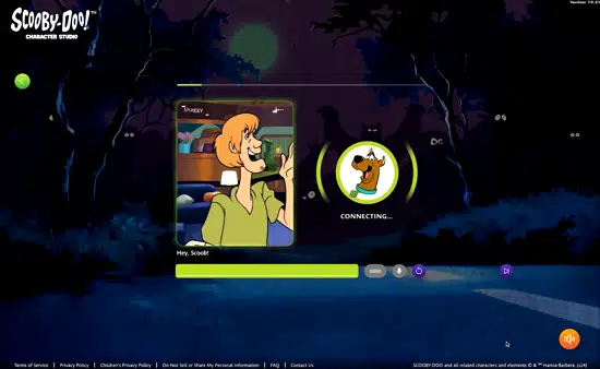 Scooby-Doo Character Studio web app phone call with Shaggy and Scooby.