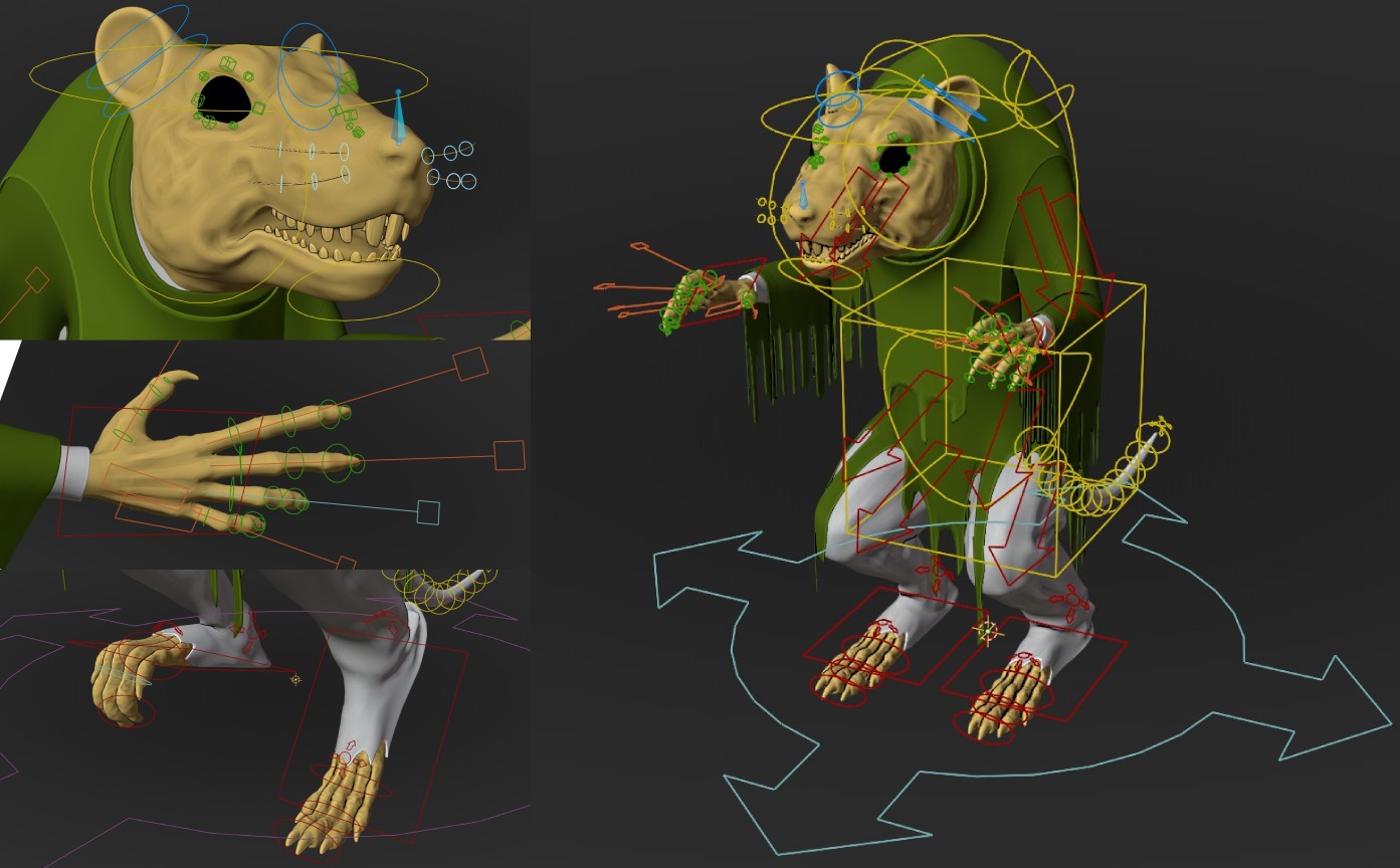Mutant Sewer Rat rig in Blender.