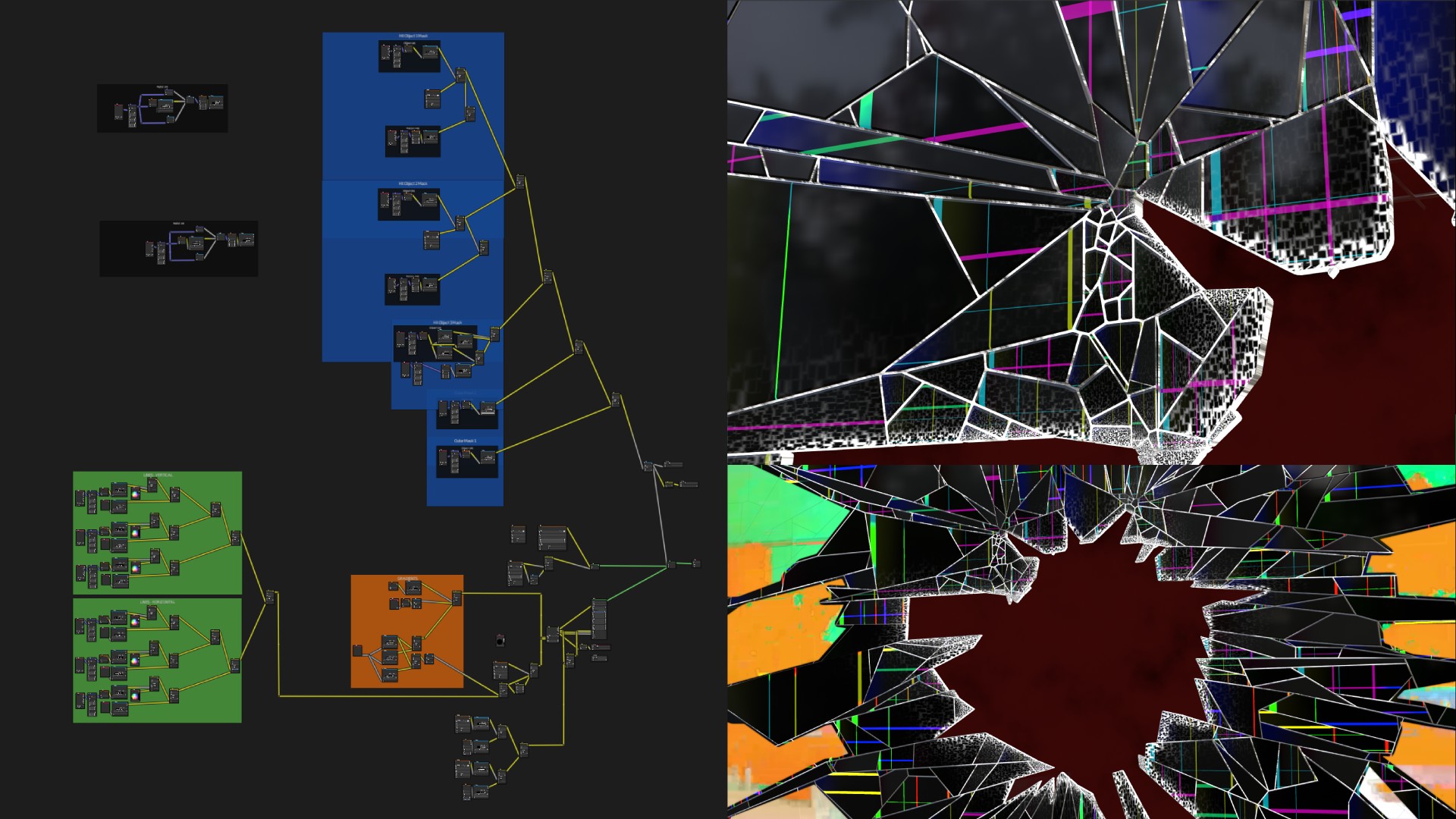 Spirit Halloween Times Square billboard glass shatter VFX shader.